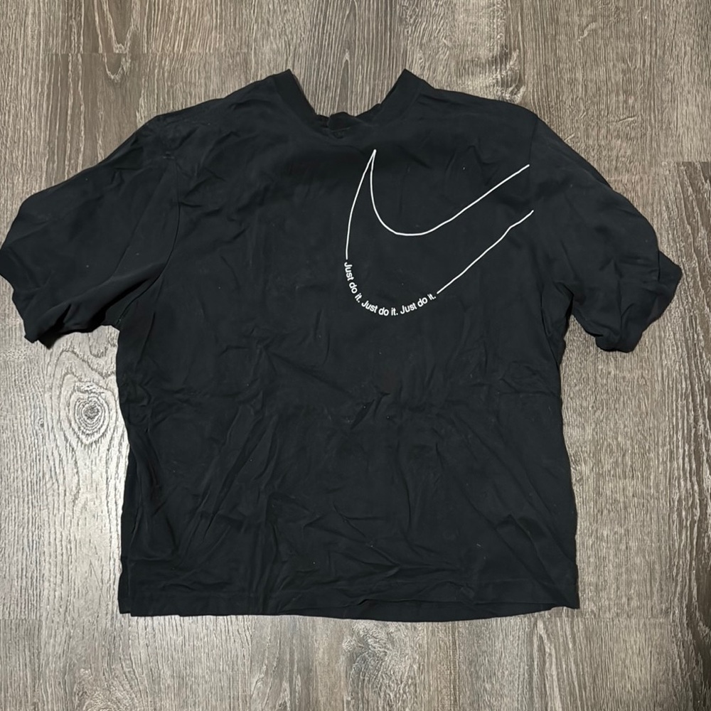 Black Nike T-Shirt with White Swoosh